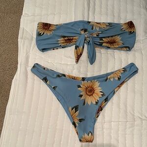 Sunflower Print Blue Bikini‎ Set